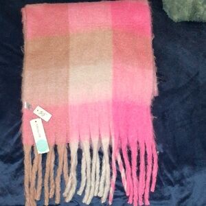 Super Soft, Thick And Warm, Pink and Tan Plaid Scarf.
